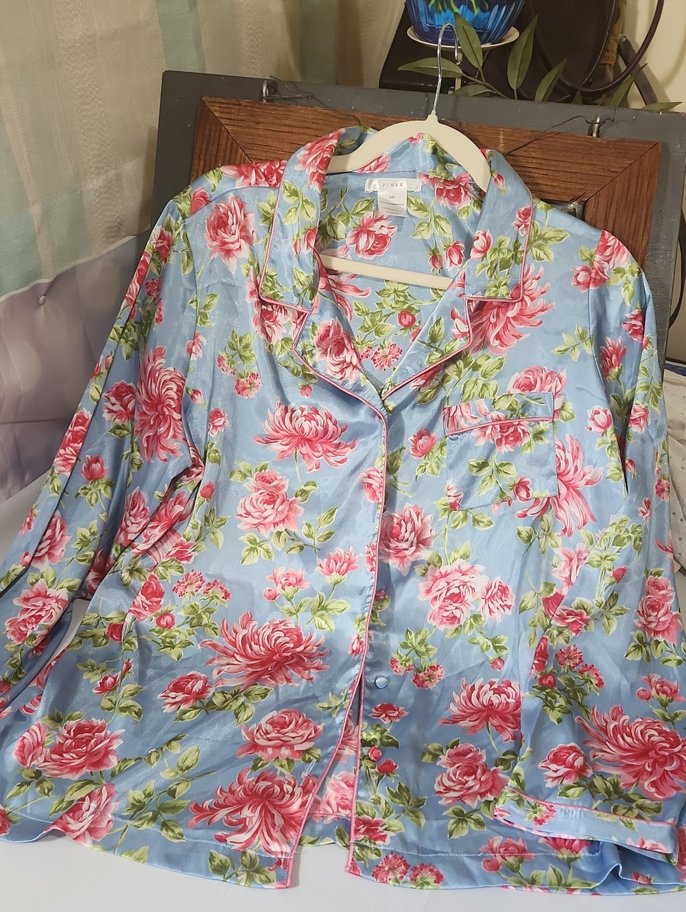 Victoria's Secret PINK Blue Floral Satin Pajama Top
